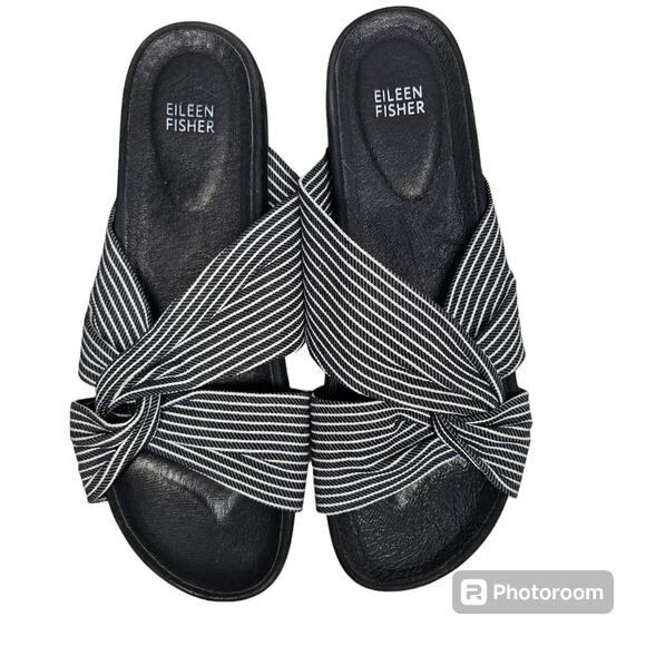 Eileen Fisher Pal Black Stripe Canvas Slides Size 10 - Picture 3 of 10